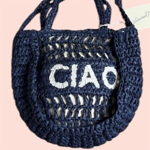 Top Handle “Ciao” Crochet Tote Crossbody Handbag Bag - Universal Thread Navy